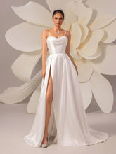 Women's Solid Color Satin Simple Sleeveless Train Bridal Gown